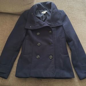 Navy blue button up coat